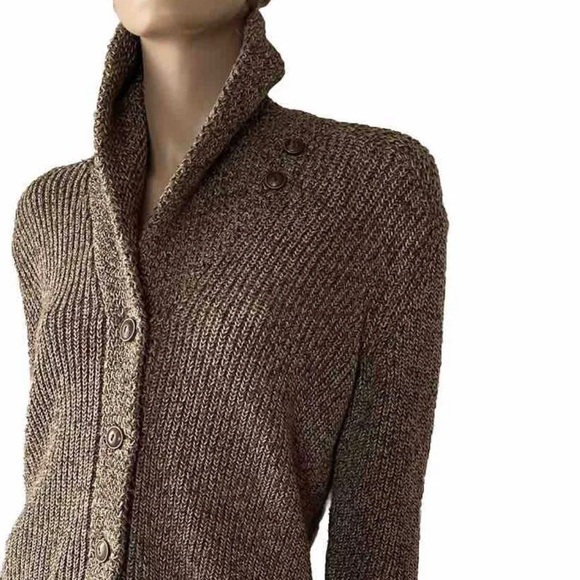 Polo Ralph Lauren Sweaters - Polo Ralph Lauren Knit Cardigan Brown Cotton Linen Small Button Shawl Boyfriend